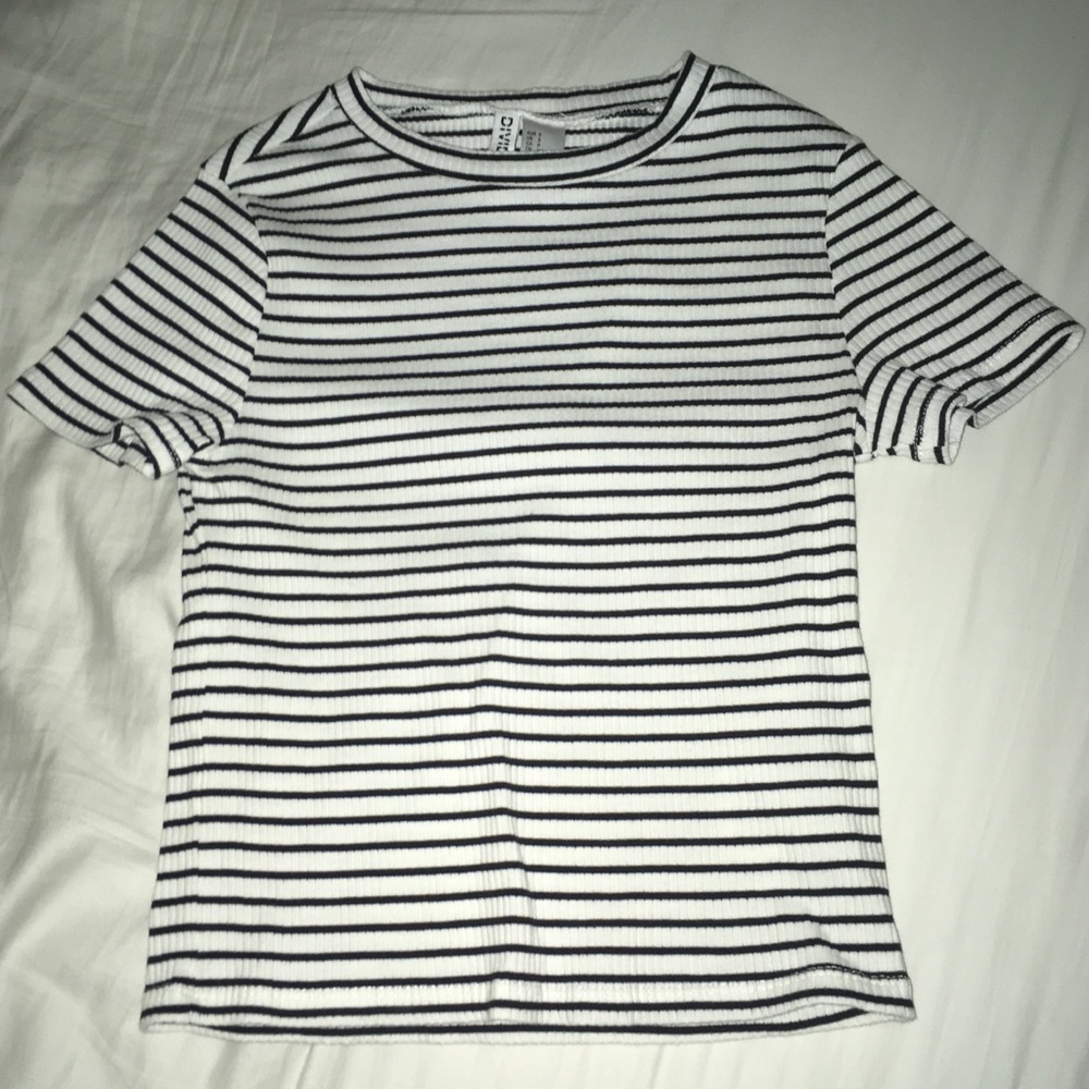 White and Black Striped Top